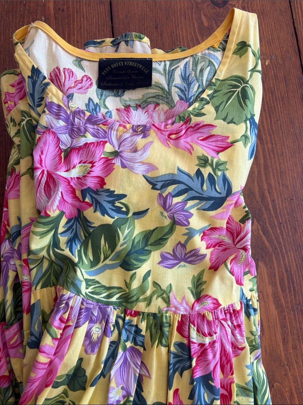 Ainsley Goes Stitched Floral Maxi Dress in Yellow & Pink Like New